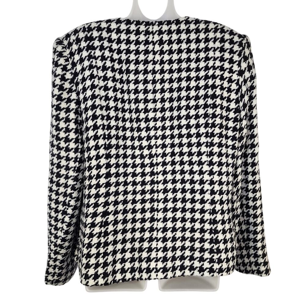 Andrea Viccaro Jacket Womens Size 14 Houndstooth Moto Zip Black White Fringe - Picture 2 of 11